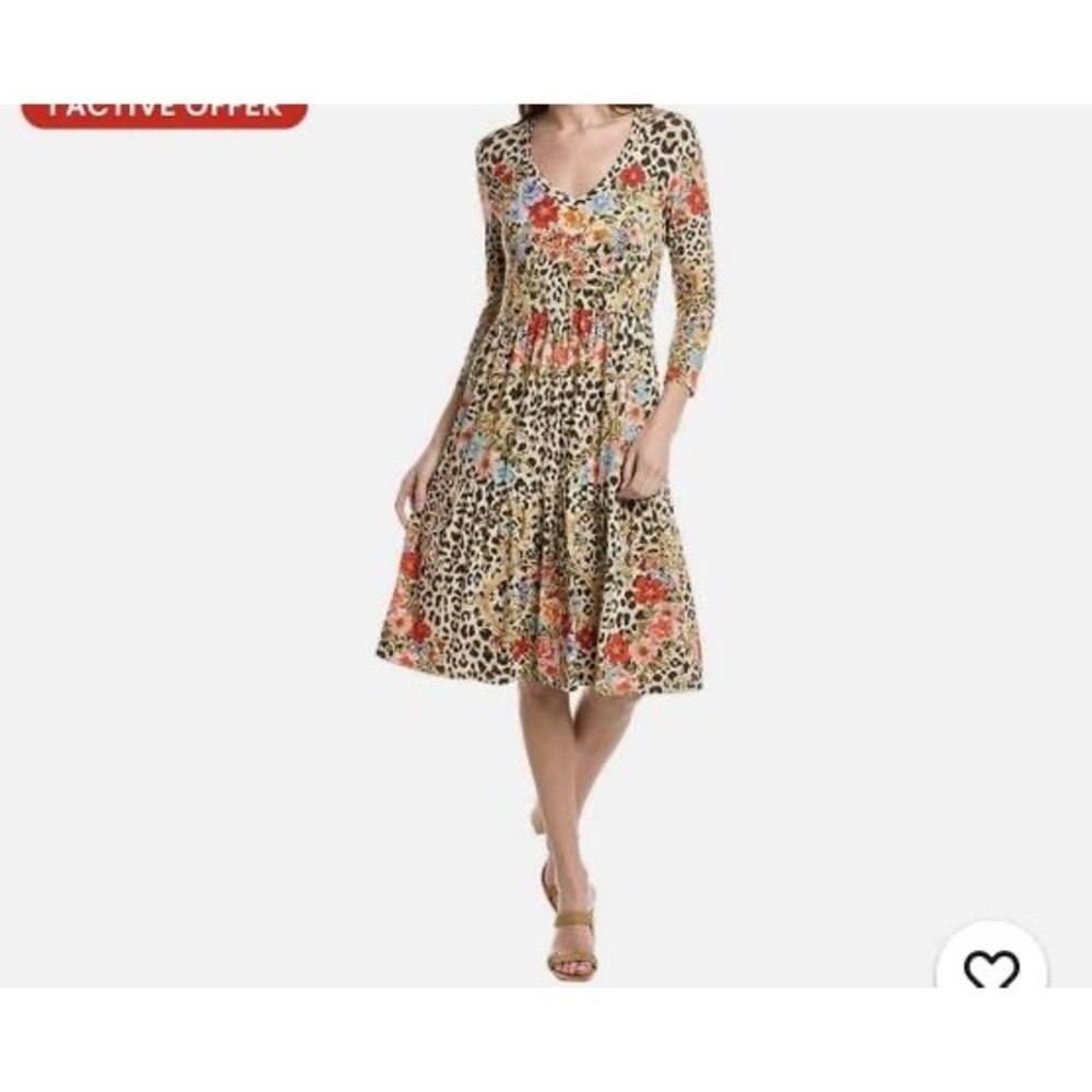 Johnny Was Los Angeles Leopard Cheetah Tiered Floral Print Bamboo Midi Dress XXL